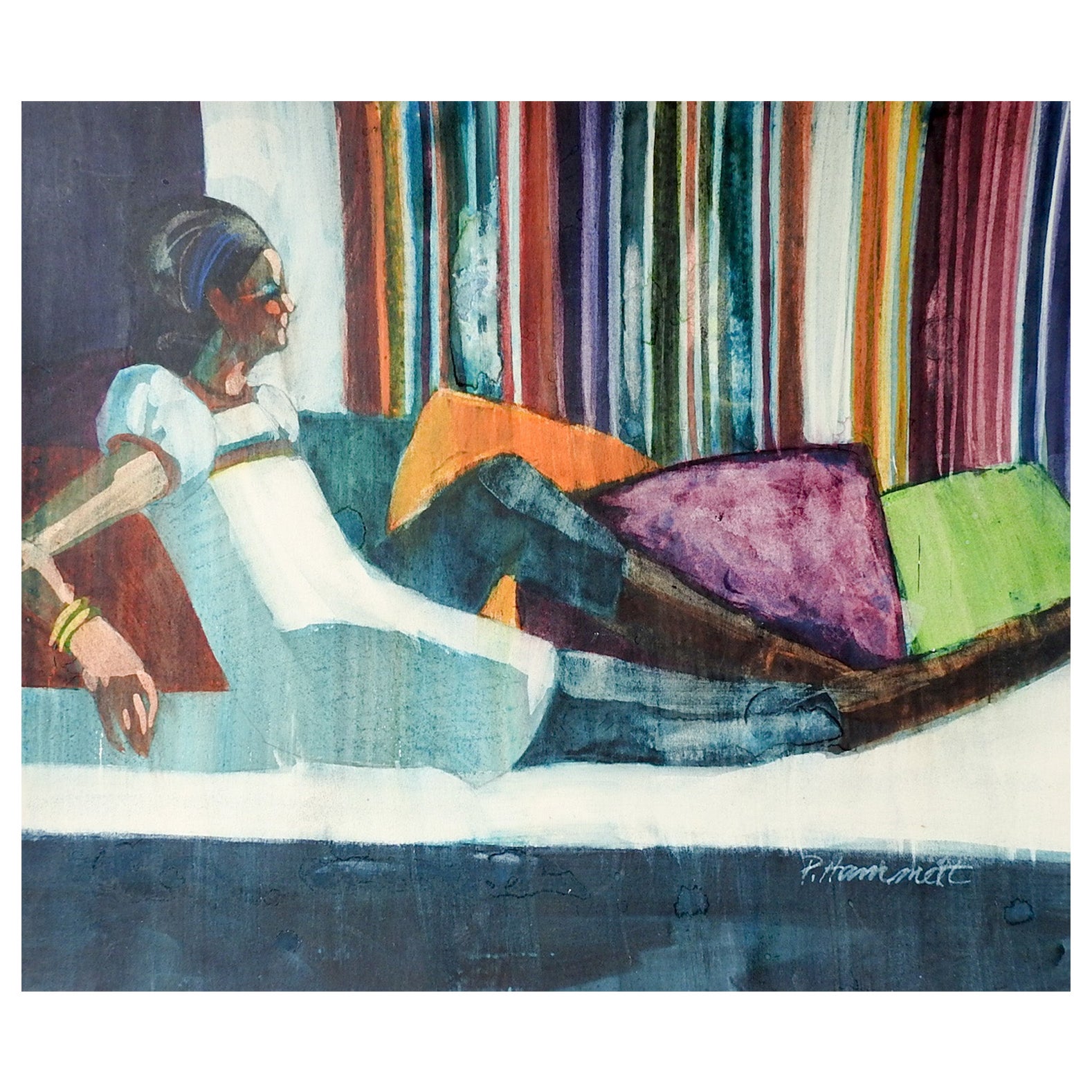 Mid-Century Modern Figure Painting by Polly Hammett For Sale