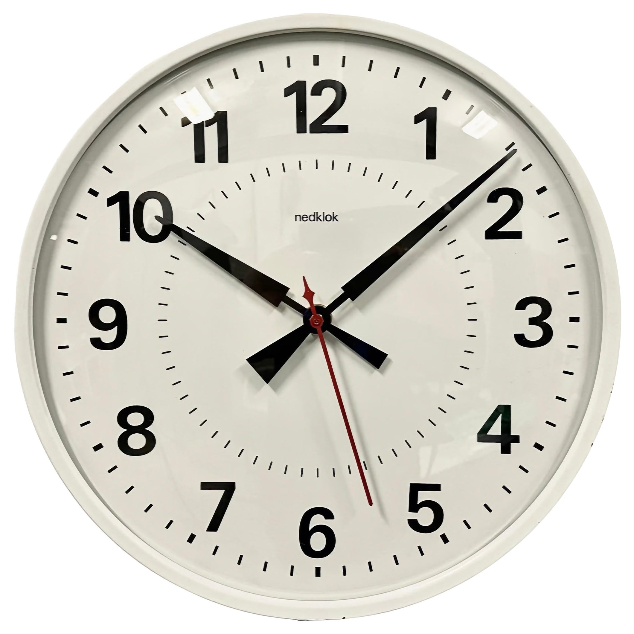 Vintage White Electric Station Wall Clock from Nedklok, 1970s For Sale