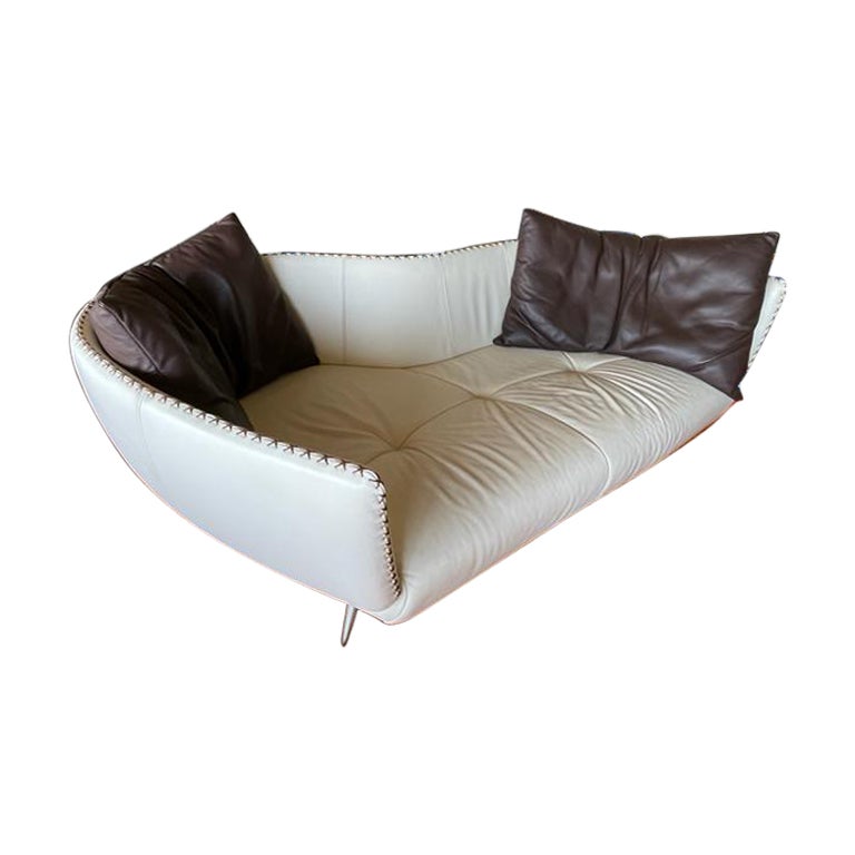 De Sede Ds-102 Sofa by Mathias Hoffmann, Cream White Leather Lacing For Sale