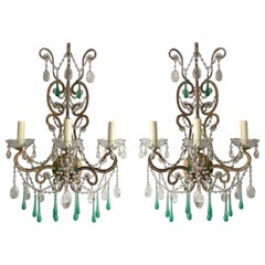 Italian Crystal Beaded Sconces with Murano Glass Drops
