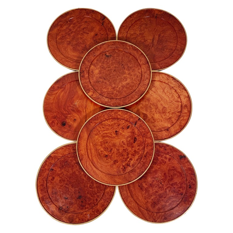 Charger Plates Burr Walnut PlaceMat Carved Wood Vintage Modernist For