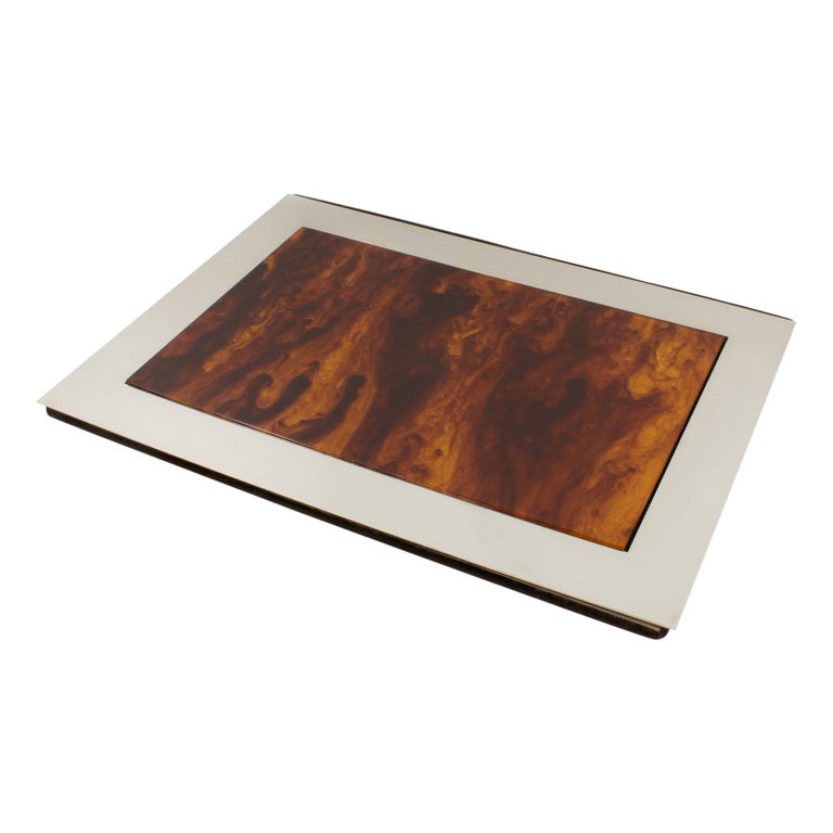French Modernist Chrome and Tortoiseshell Lucite Desk Pad For Sale at 1stDibs