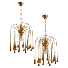 Pair of Murano Chandelier, Lady Barbara, Amber Drops, 1980s