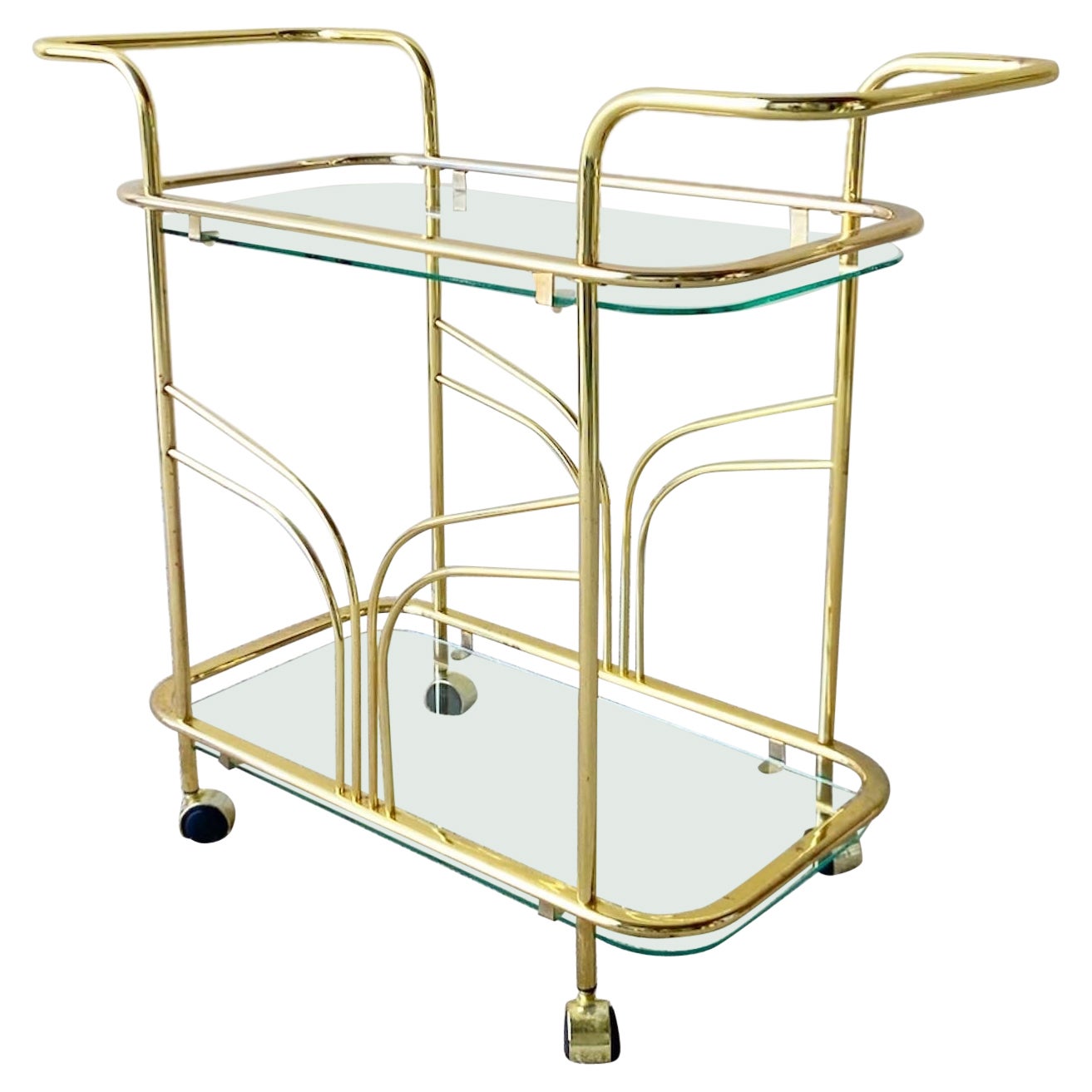 Hollywood Regency Gold Two Tier Bar Cart For Sale