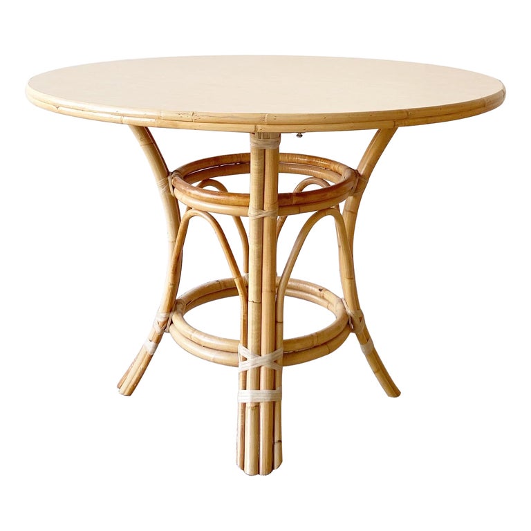Bohemian Bamboo Rattan Circular Dining Table For Sale at 1stDibs