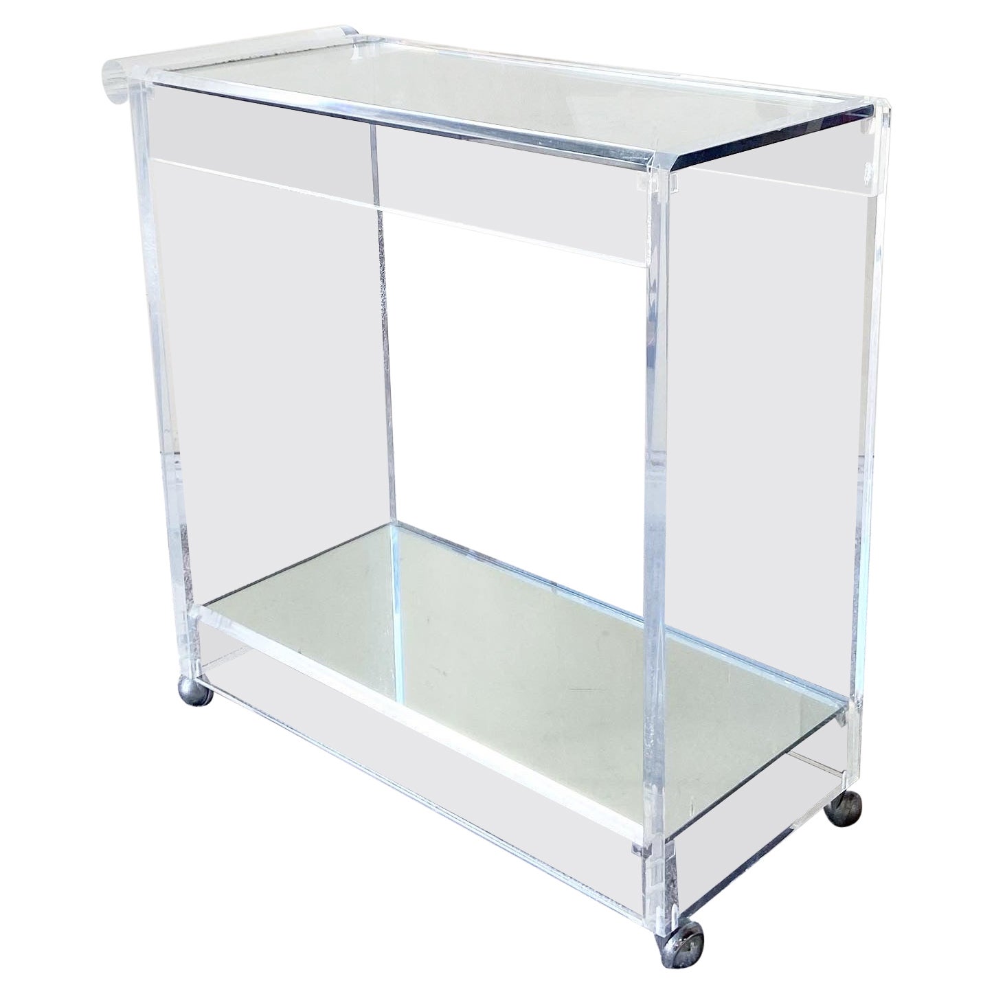 Postmodern Lucite Mirror and Glass Top Bar Cart