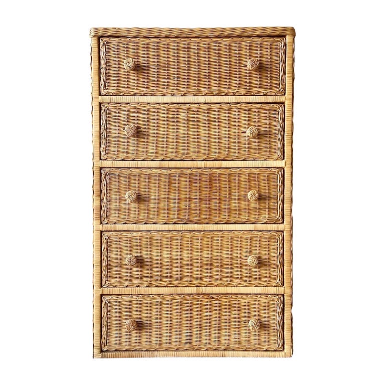 Boho Chic Wicker Rattan Highboy Dresser at 1stDibs