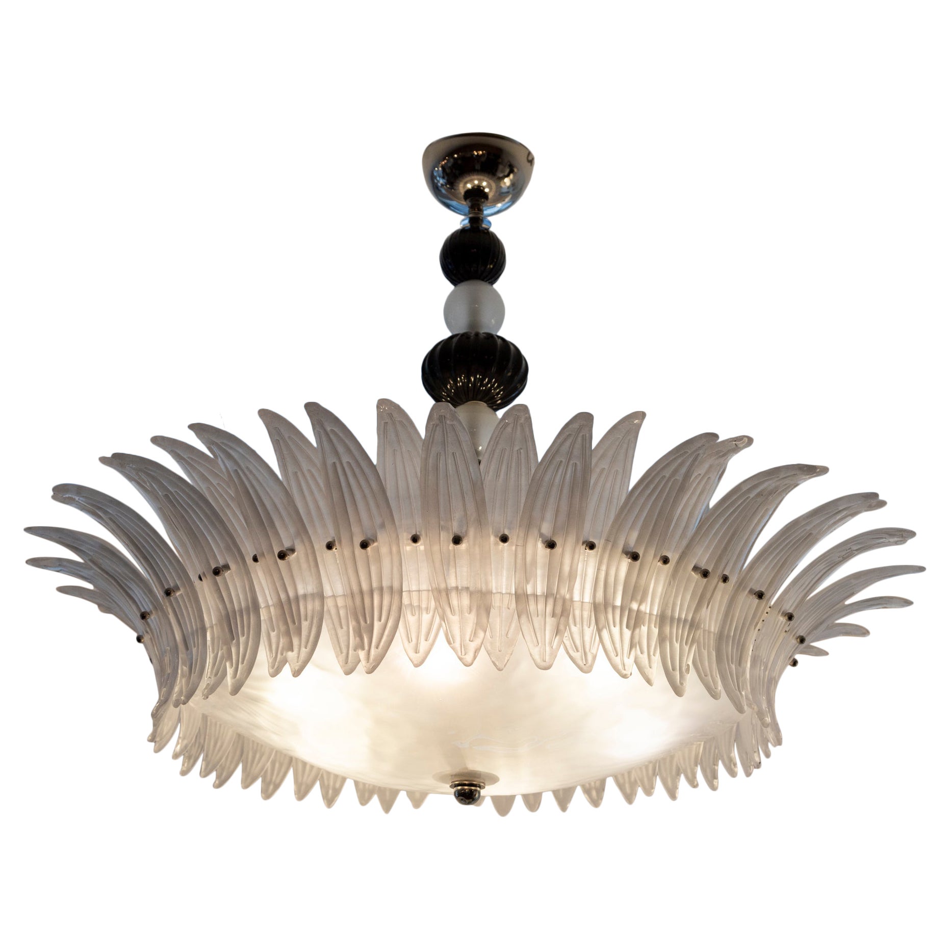 Murano Blown Black & White Palm Ceiling Fixture, Contemporary For Sale