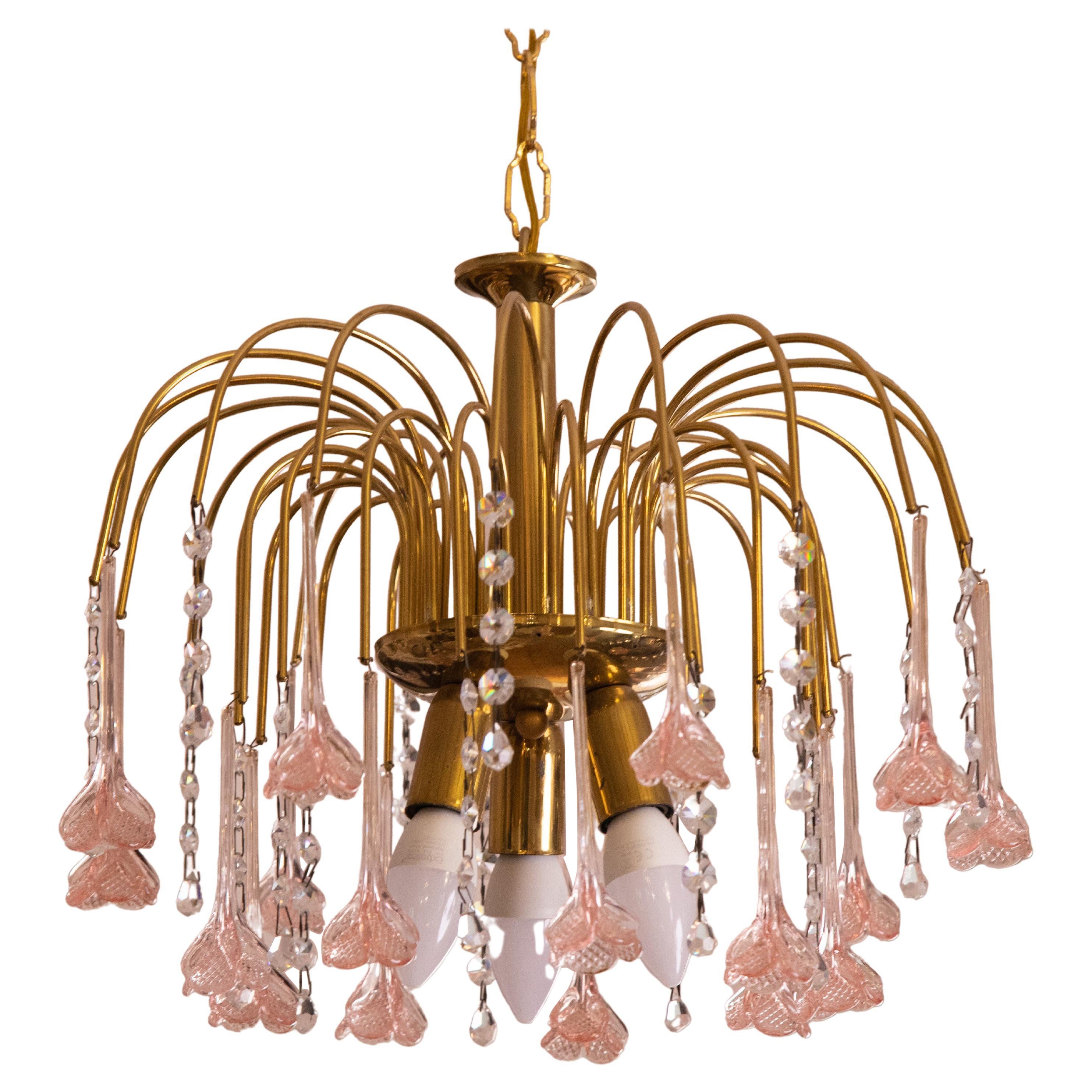 Vintage Pink and Green Floral Motif Murano Chandelier at 1stDibs
