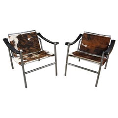 Pair Modernist Bauhaus Art Deco Basculant LC1 Sling Chairs by Le Corbusier