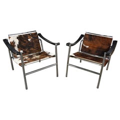 Retro Pair Modernist Bauhaus Basculant LC1 Sling Chairs Attributed to Le Corbusier