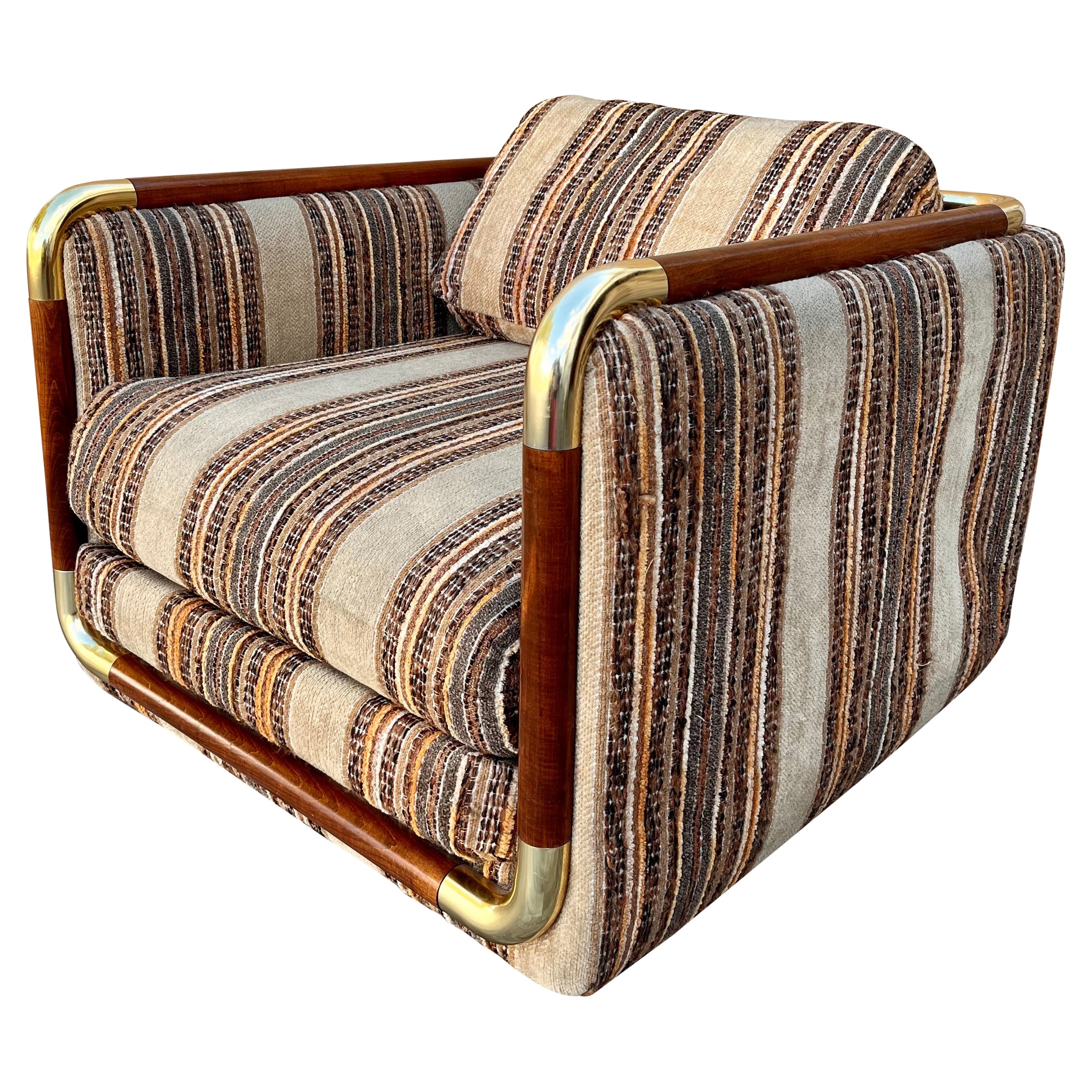 1980s Mid Century Modern Upholstered Cube Club Chair by Schweiger Industries.