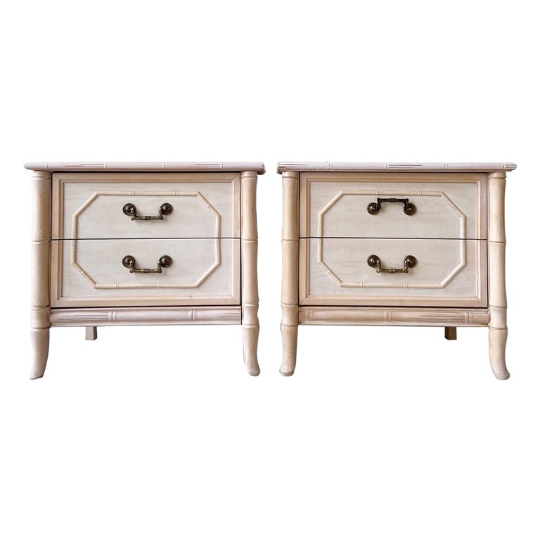 Vintage Boho Chic Faux Bamboo Nightstands by Broyhill, Pair For Sale