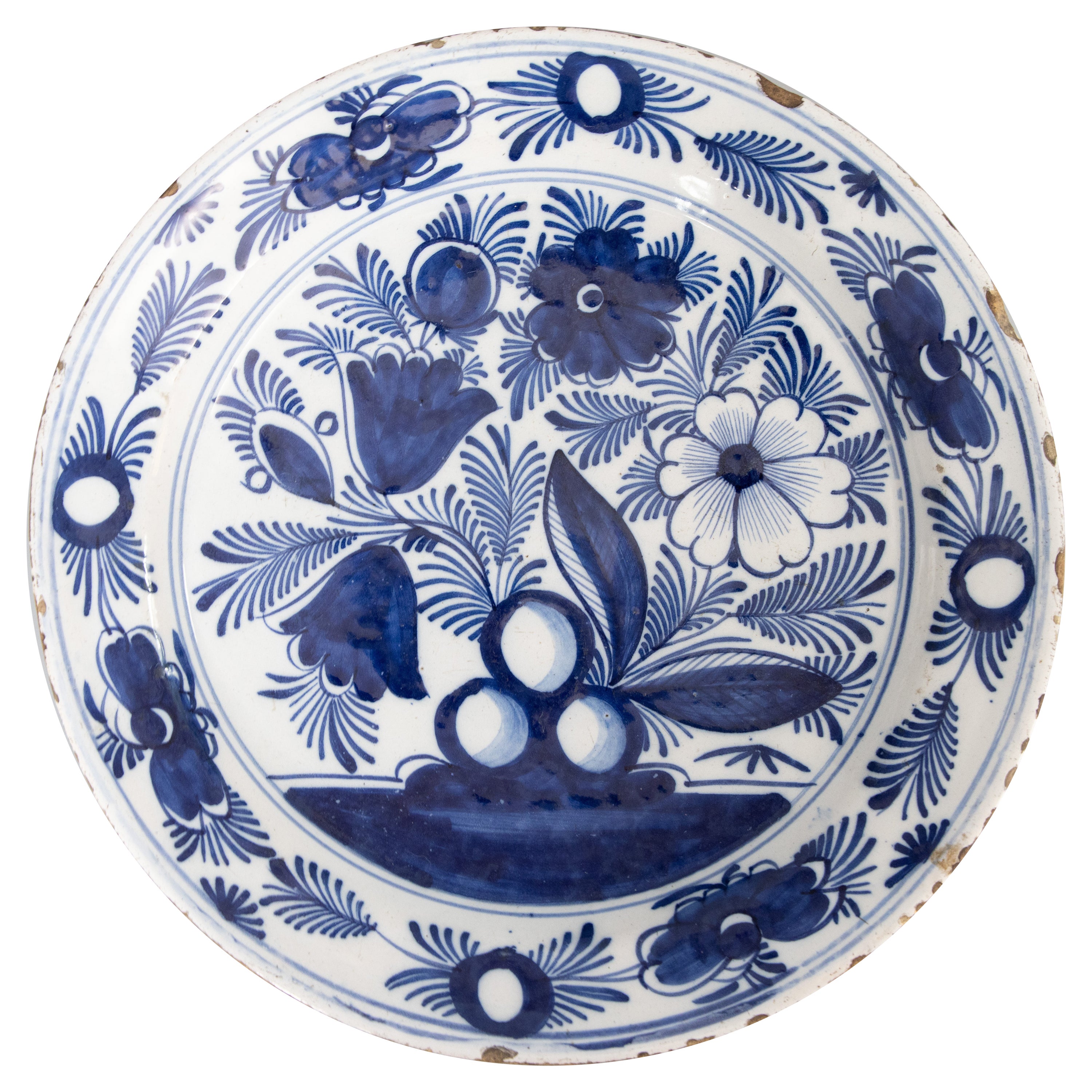 18th Century Dutch Delft Faience Floral Charger