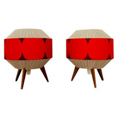 Set of 2 sisal and teak table lamps from Temde