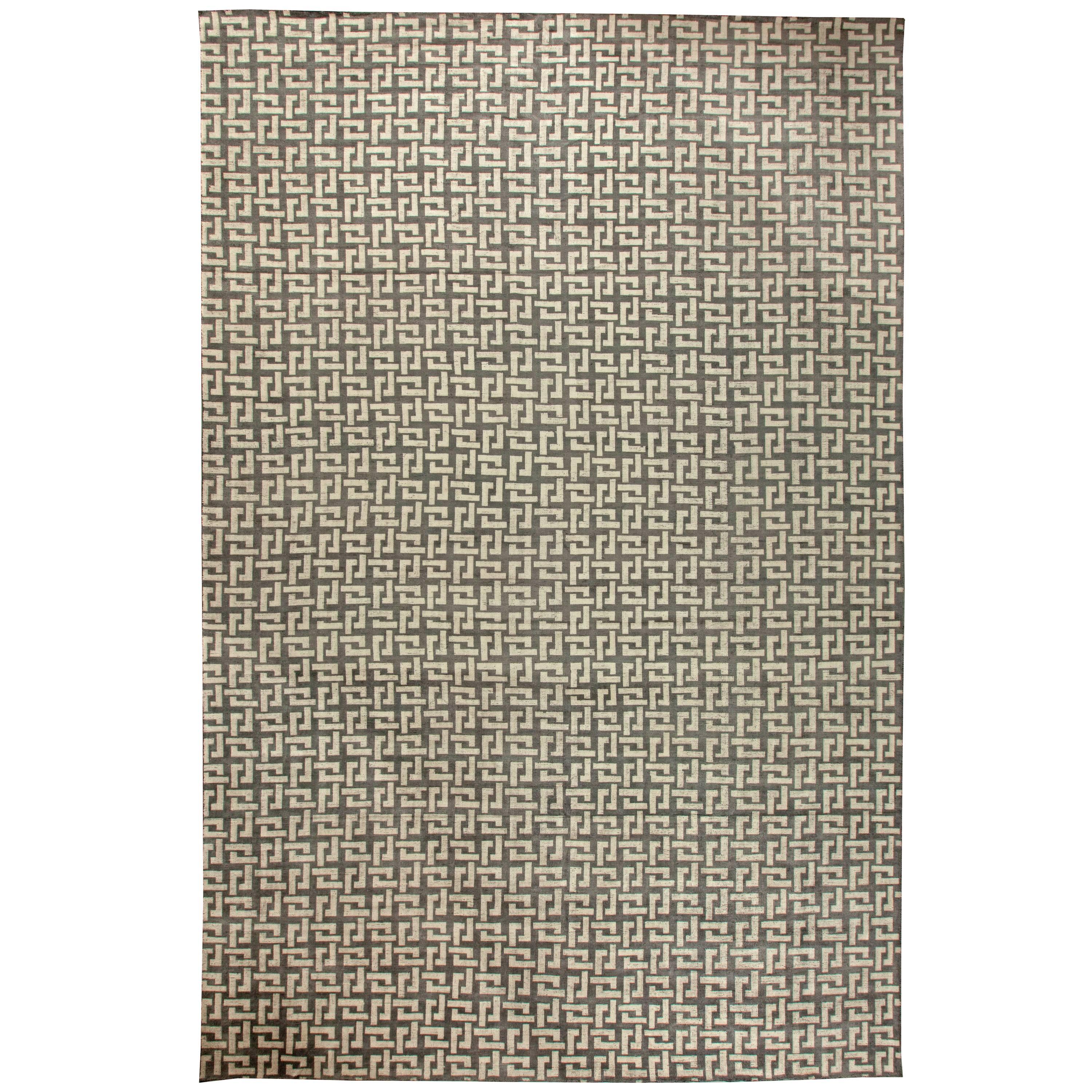 Contemporary Black and White Large Modular Geometric Rug by Doris Leslie Blau For Sale