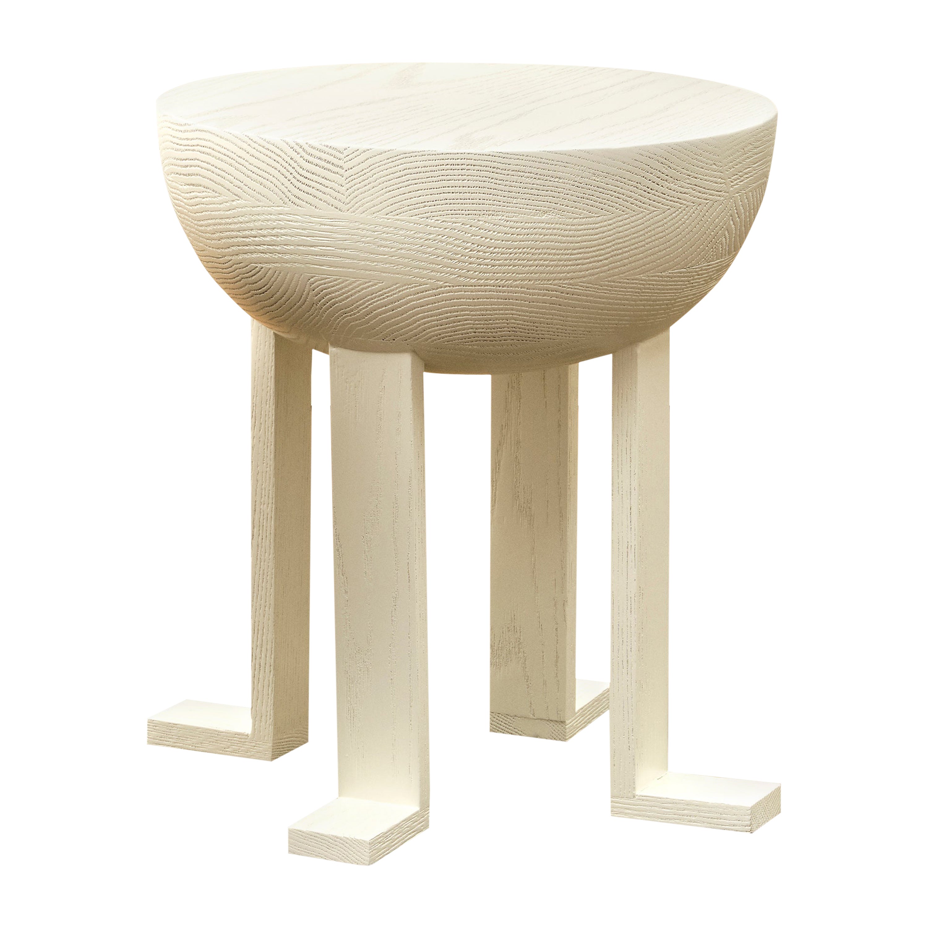 Wire Brushed White Solid Oak Pierrot Side Table by Animate Objetcs For Sale