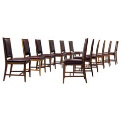 Twelve Elegant Mahogany and Leather Dining Chairs Inspired by Jean-Michel Frank
