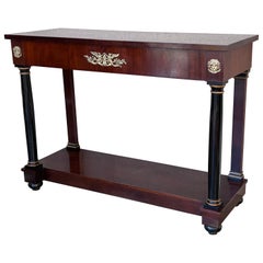 Biedermeier Console with Ebonized Columns and Bronze Mounts and Drawer