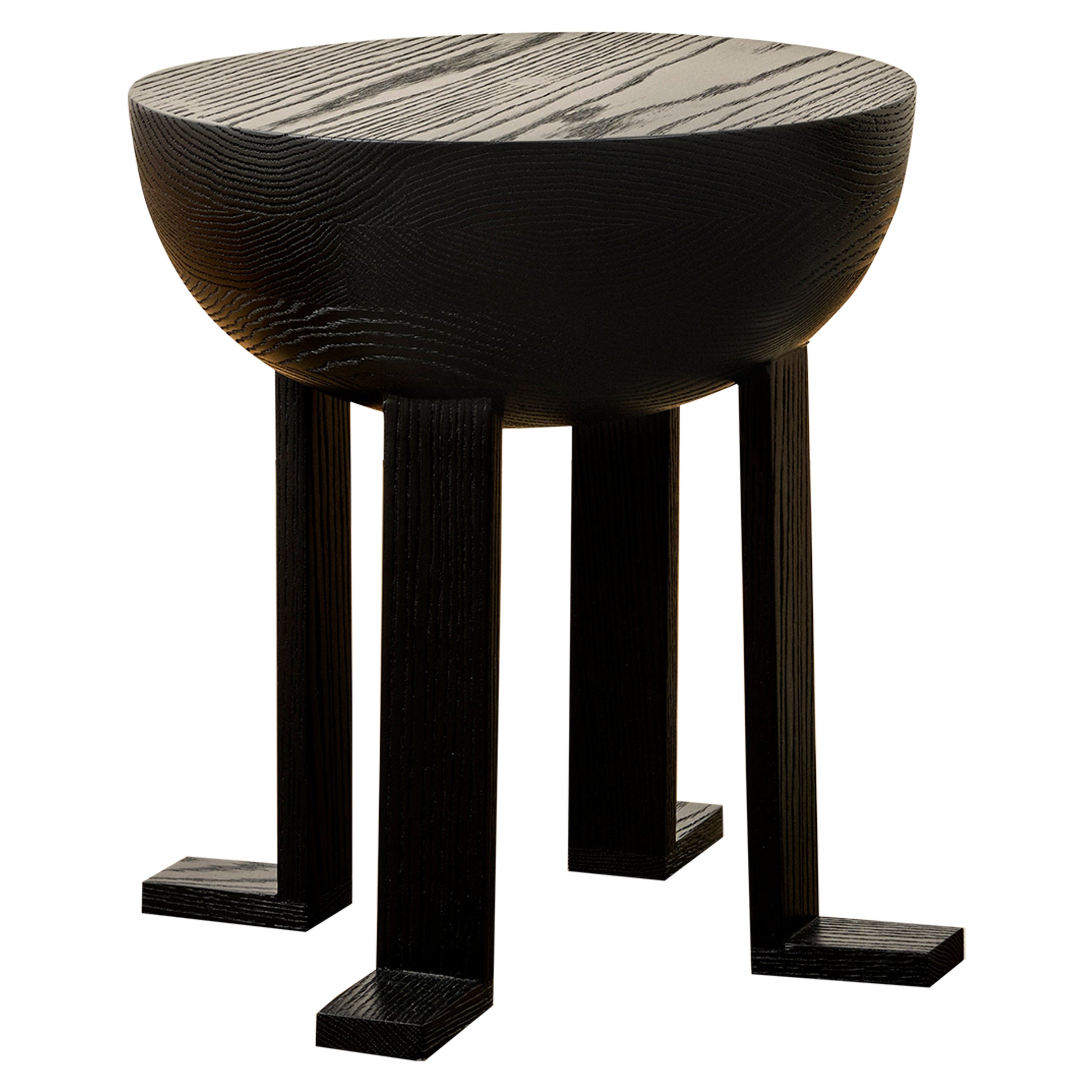 Wire Brushed Black Solid Oak Pierrot Side Table by Animate Objetcs For Sale