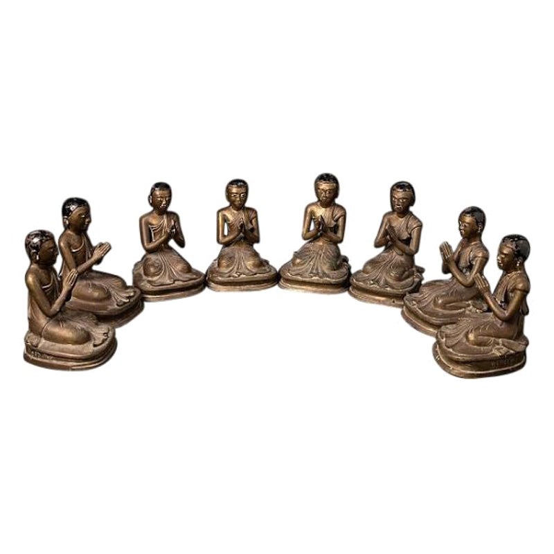 Special Set of 8 Bronze Monk Statues from Burma For Sale