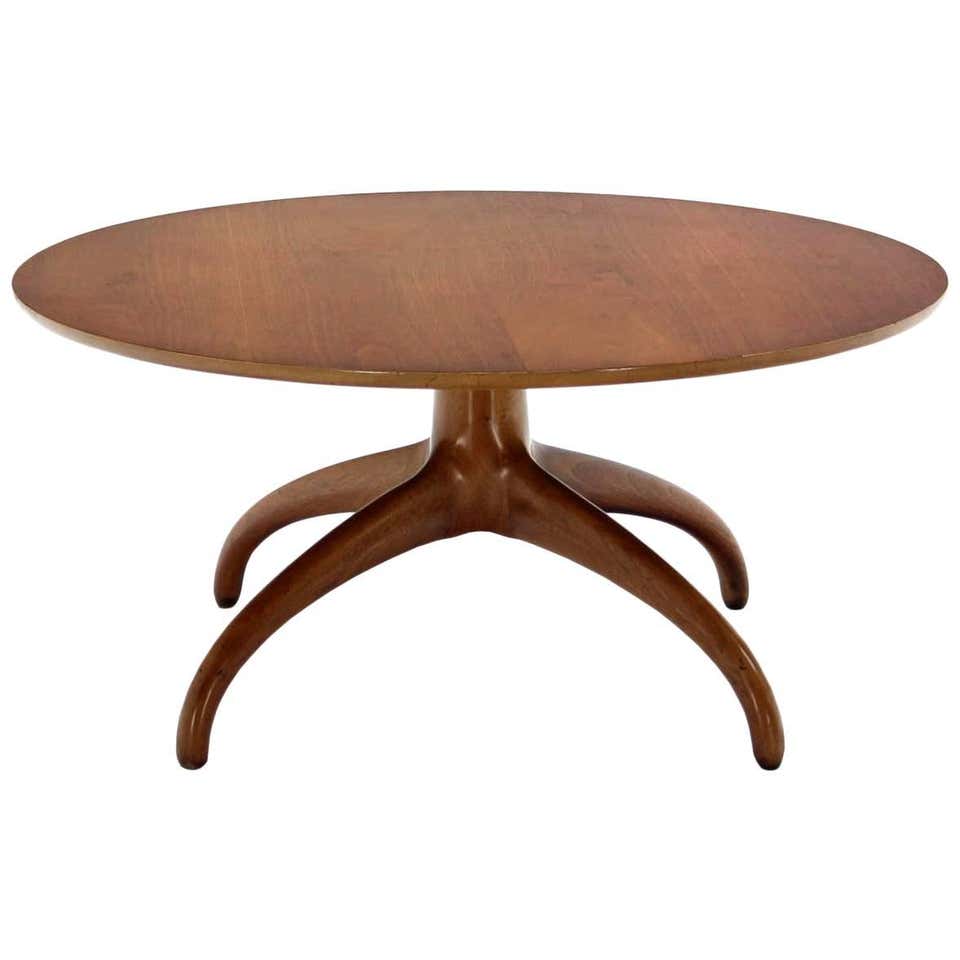 Sculptural Solid Walnut Base Round Coffee Table by Henredon Spider Slay ...