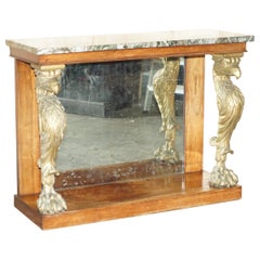 STUNNING ANTIQUE REGENCY HARDWOOD GiLTWOOD & MARBLE EAGLE CARVED CONSOLE TABLE