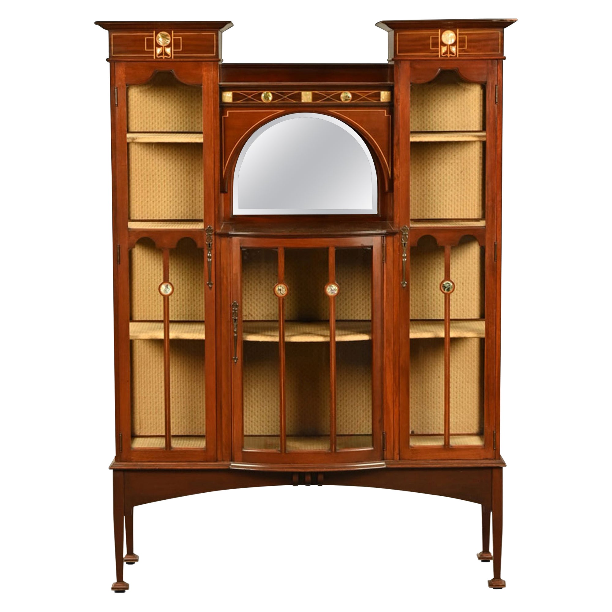 Shapland & Petter Edwardian Mother of Pearl Inlaid Mahogany Display Cabinet For Sale
