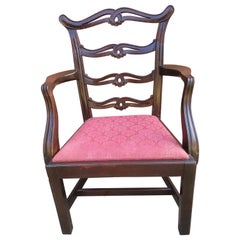 George III Style Pierced Ladder Back Mahogany & Upholstered Seat Child Armchair