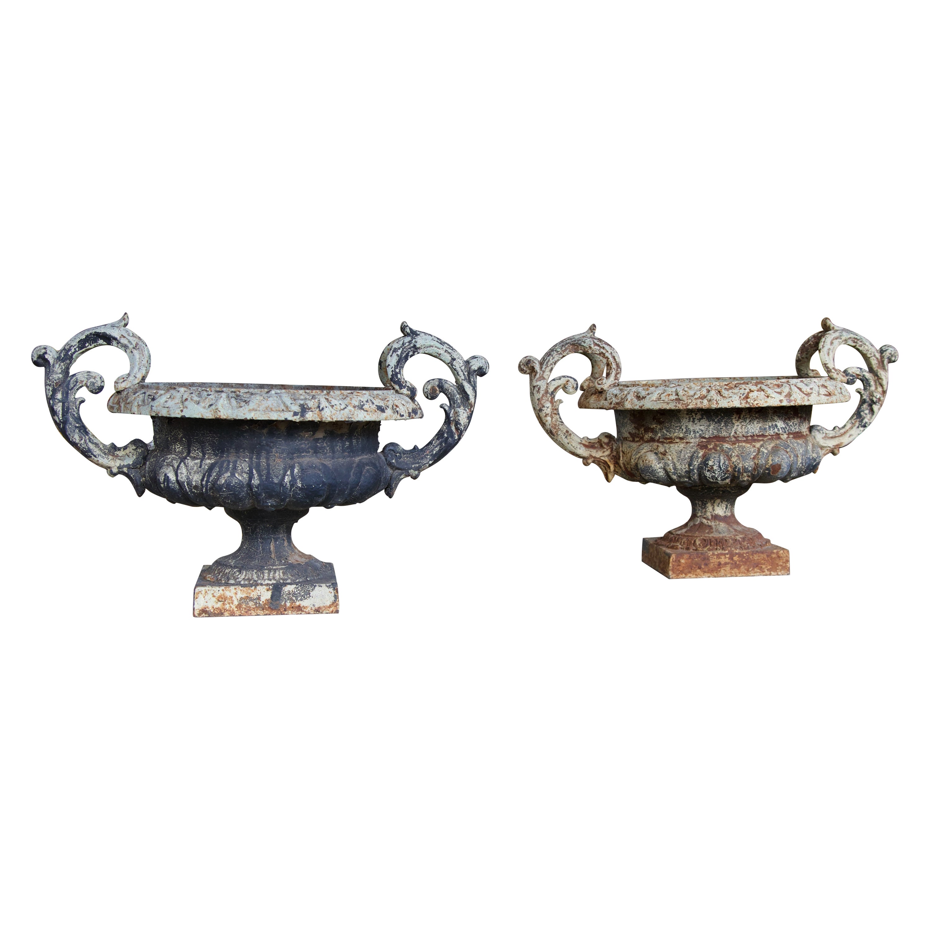 Pair of 19 Century Cast Iron Urns For Sale