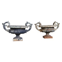 Pair of 19 Century Cast Iron Urns