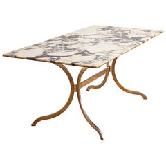 1960's designer Brass table with Breche violette marble 
