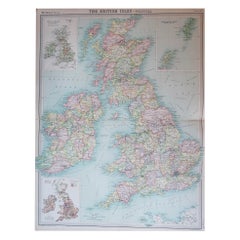 Large Original Vintage Map of the United Kingdom, circa 1920