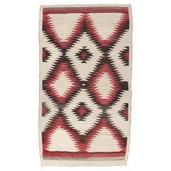 Antique Navajo Carpet, Folk Rug, Handmade Wool, Red, Black, Ivory, Brown