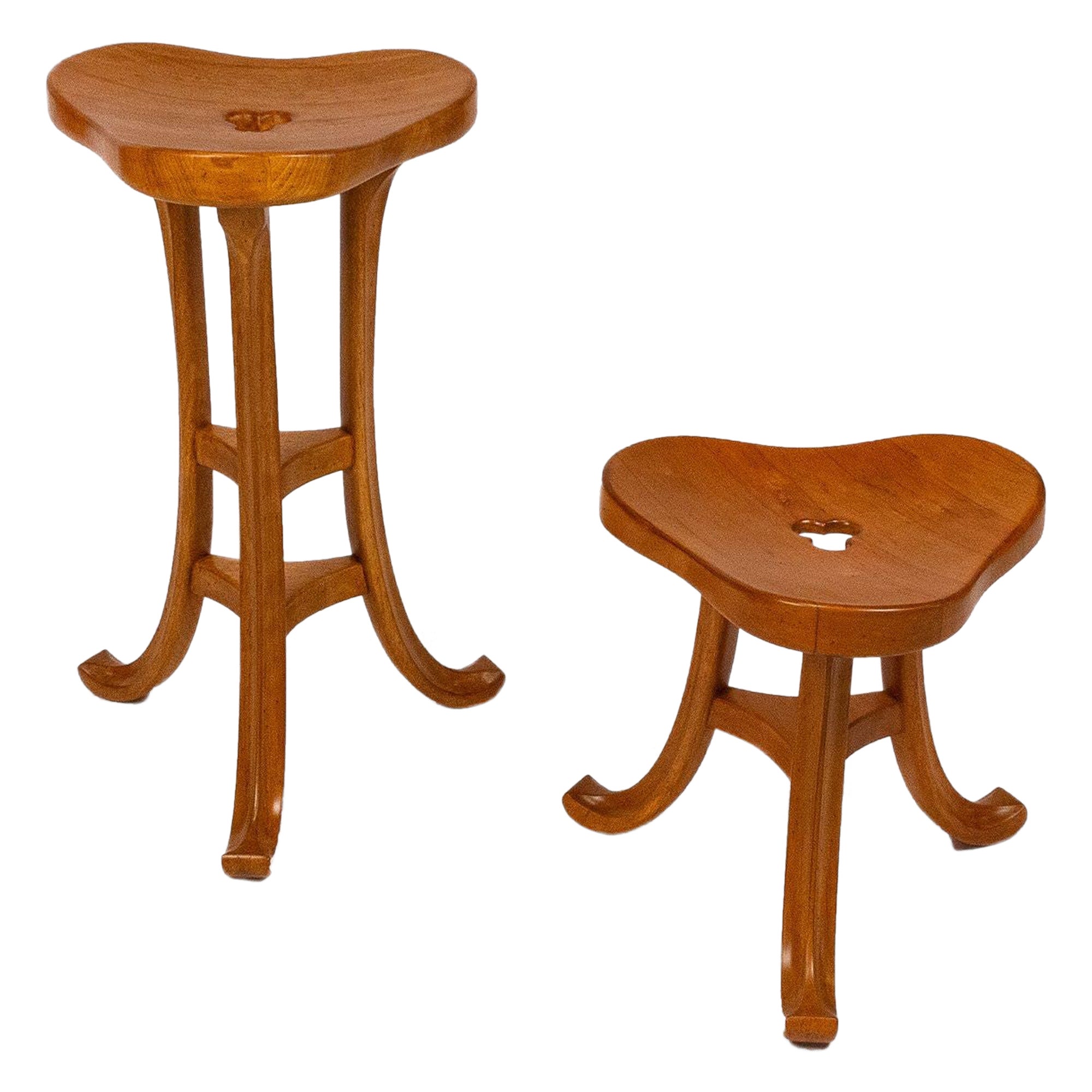 Pair of Three Legged Trefoil Design Stools in the Style of Adolf Loos
