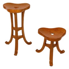 Pair of Three Legged Trefoil Design Stools in the Style of Adolf Loos