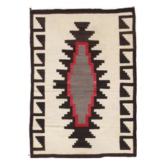 Antique Navajo Carpet, Handmade Wool, Red, Brown, Gray, Ivory