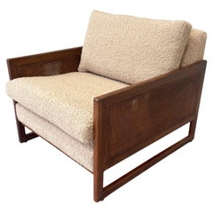 Midcentury Milo Baughman-Style Cane Lounge Chair with Bouclé