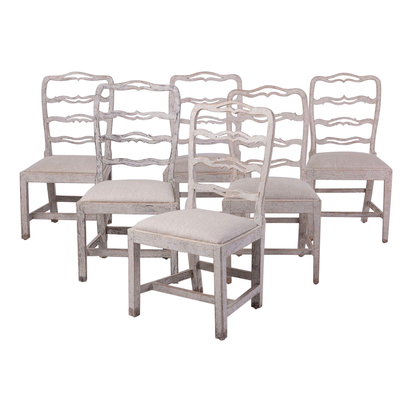 Set of Six Gustavian Period Painted Dining Chairs, 19th c. Swedish
