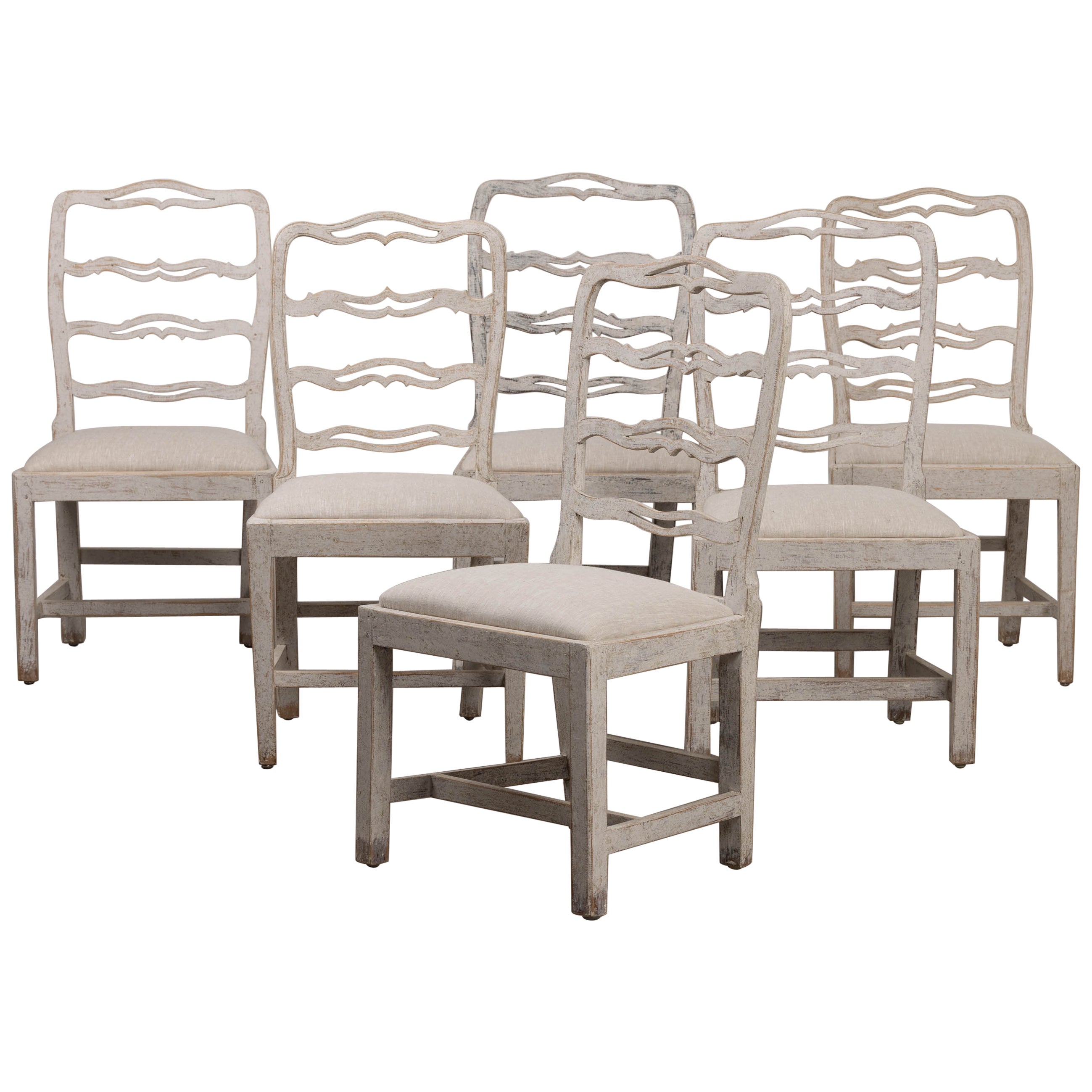 Set of Six Gustavian Period Painted Dining Chairs, 19th c. Swedish For Sale