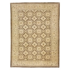 Tapis moderne en laine indienne Peshawar beige et marron, fabriqué à la main, avec motif sur toute la surface