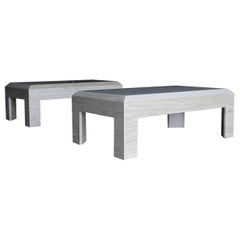 Travertine Pair of Large Scale Side Tables / Coffee Tables, Italy, c. 1980
