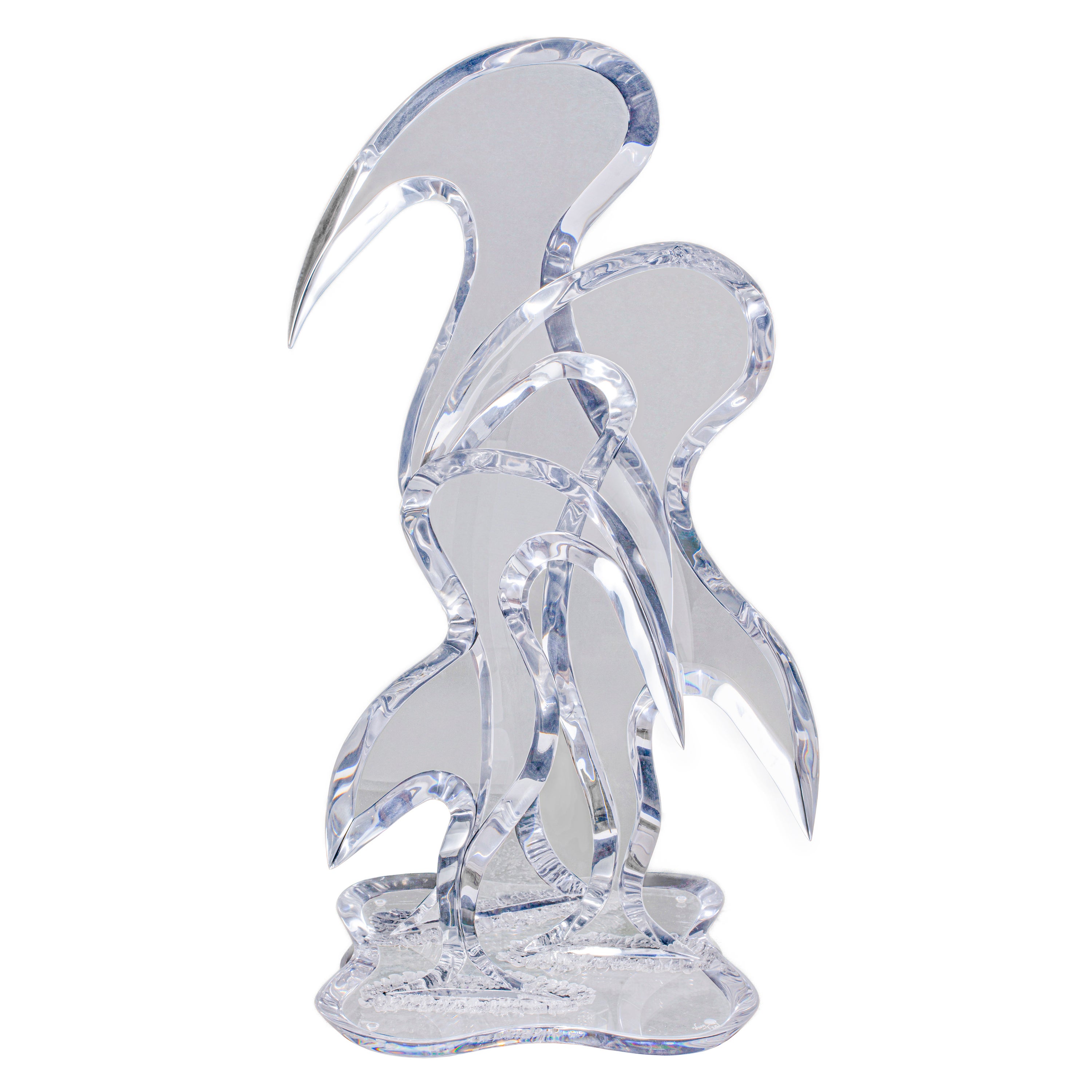 Hivo Van Teal Carved Lucite Translucent Triple Stylized Bird Table Art Sculpture For Sale
