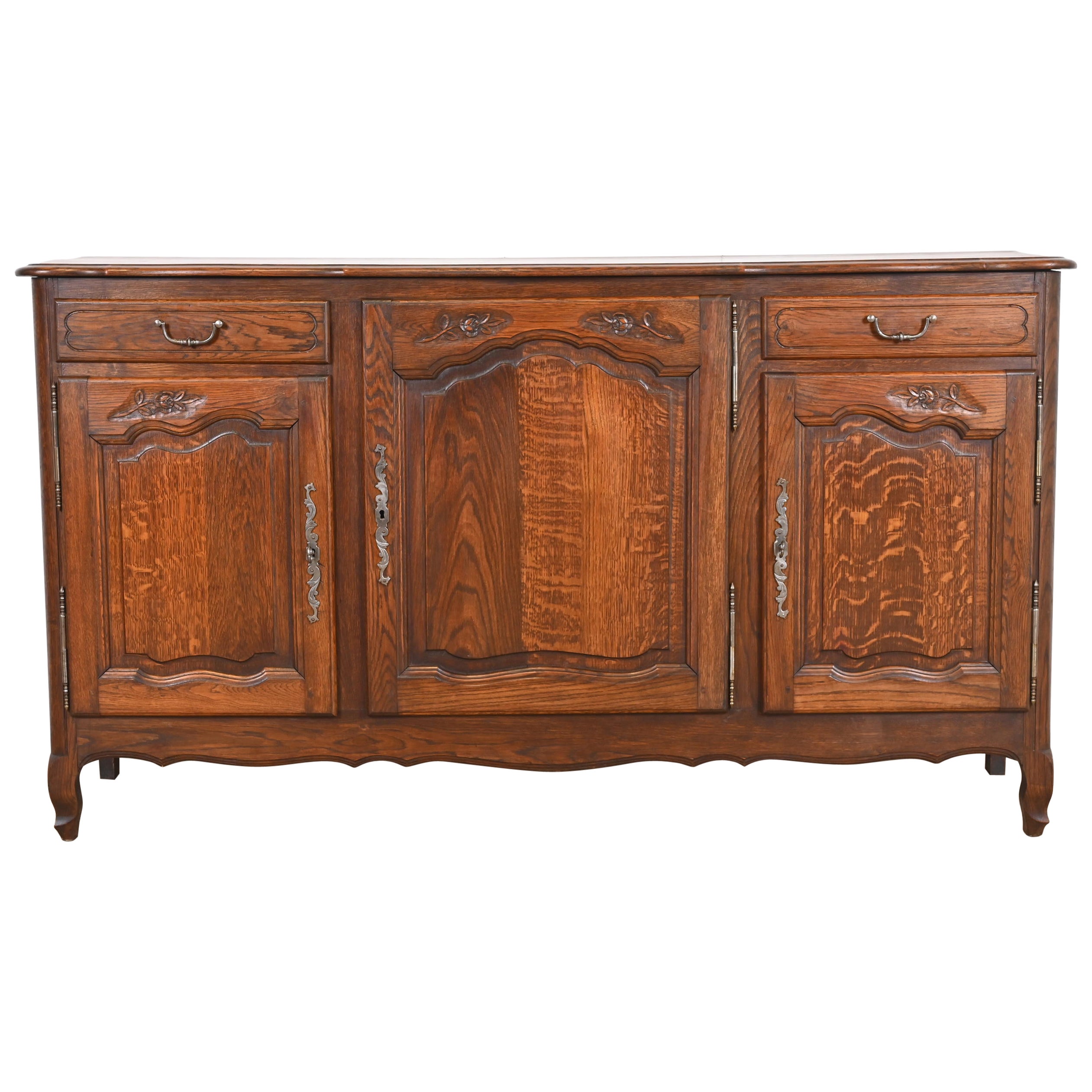 Antique French Provincial Louis XV Carved Oak Sideboard or Bar Cabinet