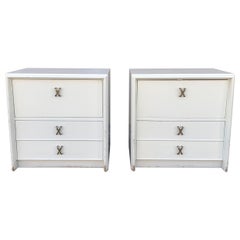 Pair of Paul Frankl White Lacquered Nightstands