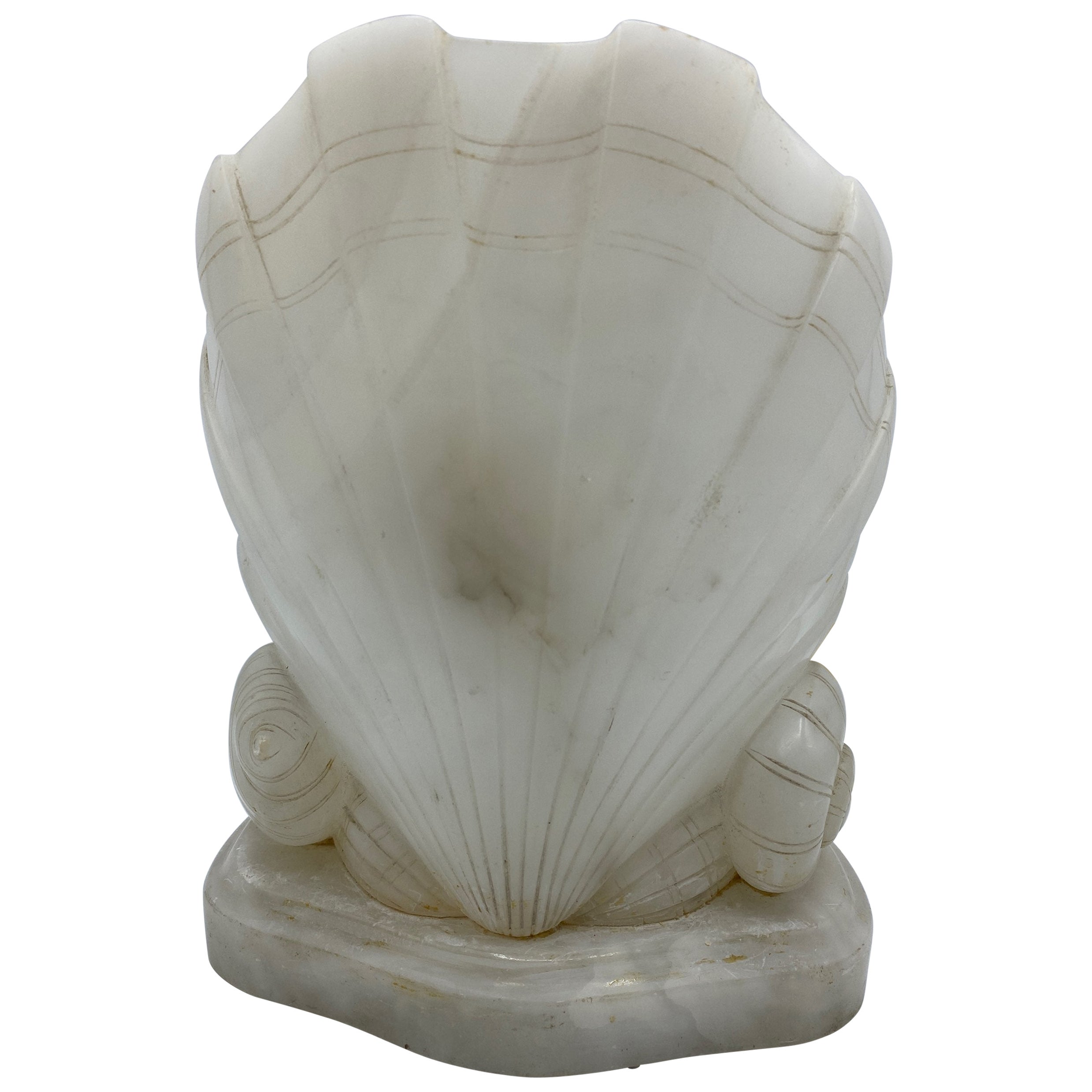 Small Early 20th Century Italian Art Deco Alabaster Shell Shaped Table Lamp