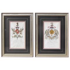 Exceptional Pair of 18th Century Framed English Coat of Arms, 1760s