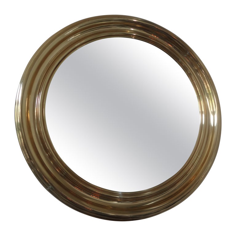 Vintage Italian Round Brass Mirror For Sale at 1stDibs