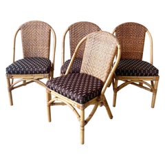 Boho Chic Bamboo Rattan and Wicker Dining Chairs - Set of 4