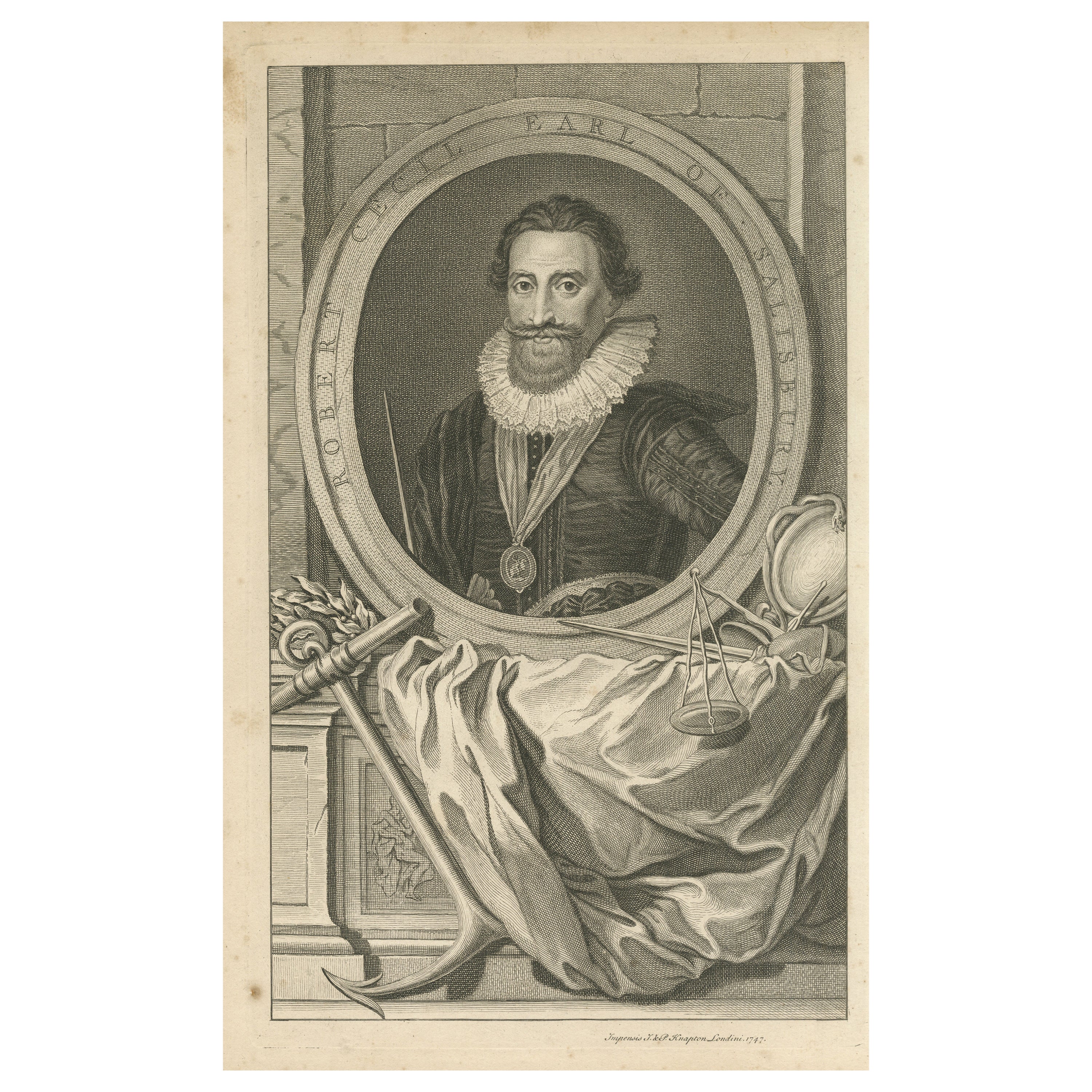 Antique Portrait of Robert Cecil, 1st Earl of Salisbury